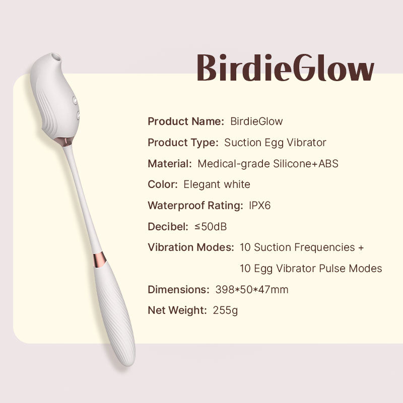 Size chart for BirdieGlow APP remote heated vibrator - detailed dimensions & specs