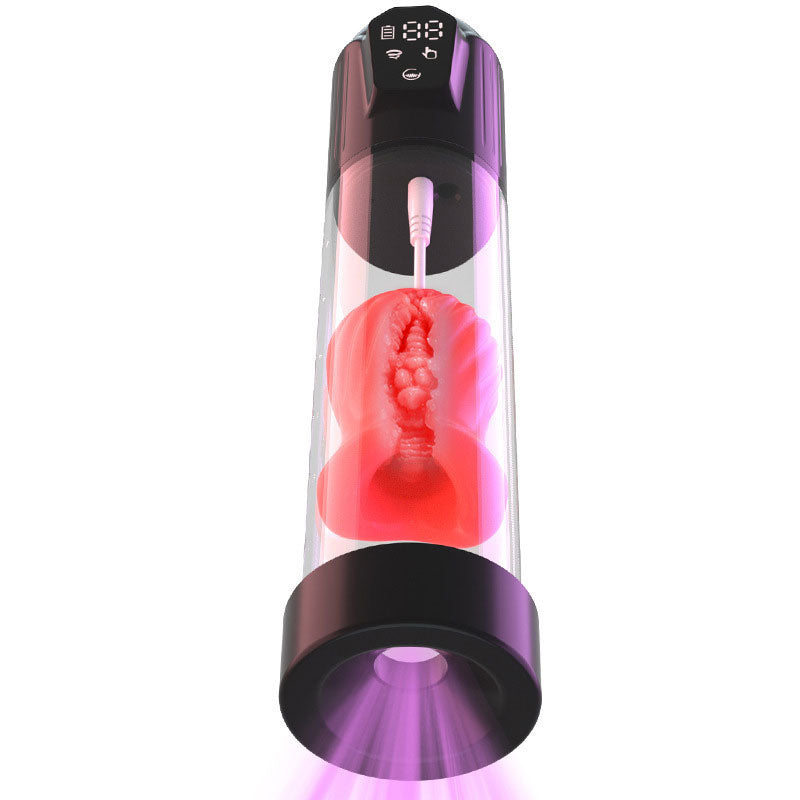 WONDEBLISS 2-in-1 penis pump masturbator main front view, black