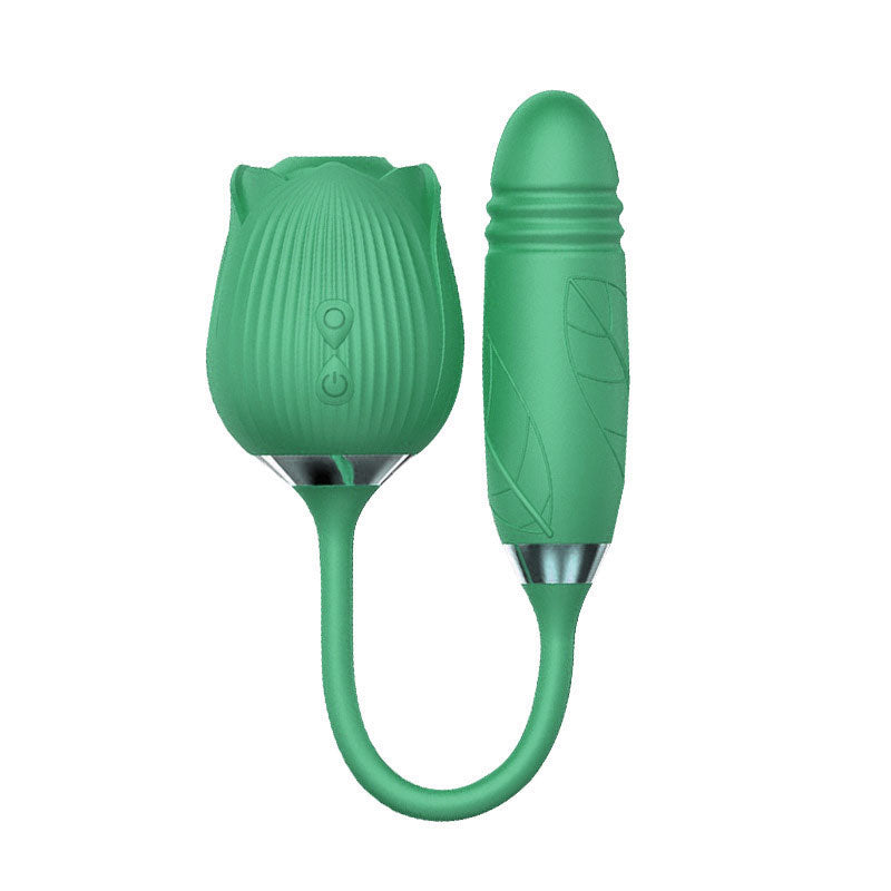 Wondebliss BloomGarden II Rose Vibrator Green - Front View, Elegant Design