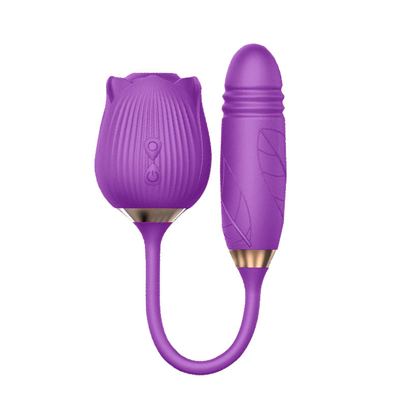 Wondebliss BloomGarden II Rose Vibrator Purple - Front View, 2-in-1 Suction and G-Spot