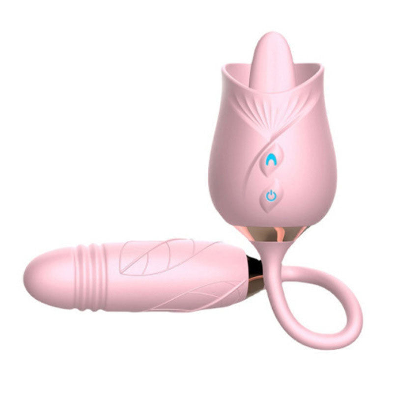 Wondebliss BloomGarden III Rose Tongue Vibrator Pink - Front View, Elegant Rose Design