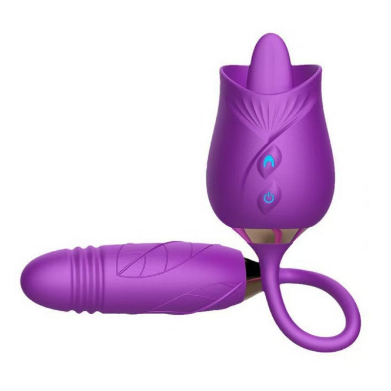 Wondebliss BloomGarden III Rose Tongue Vibrator Purple - Front View, Elegant Rose Design