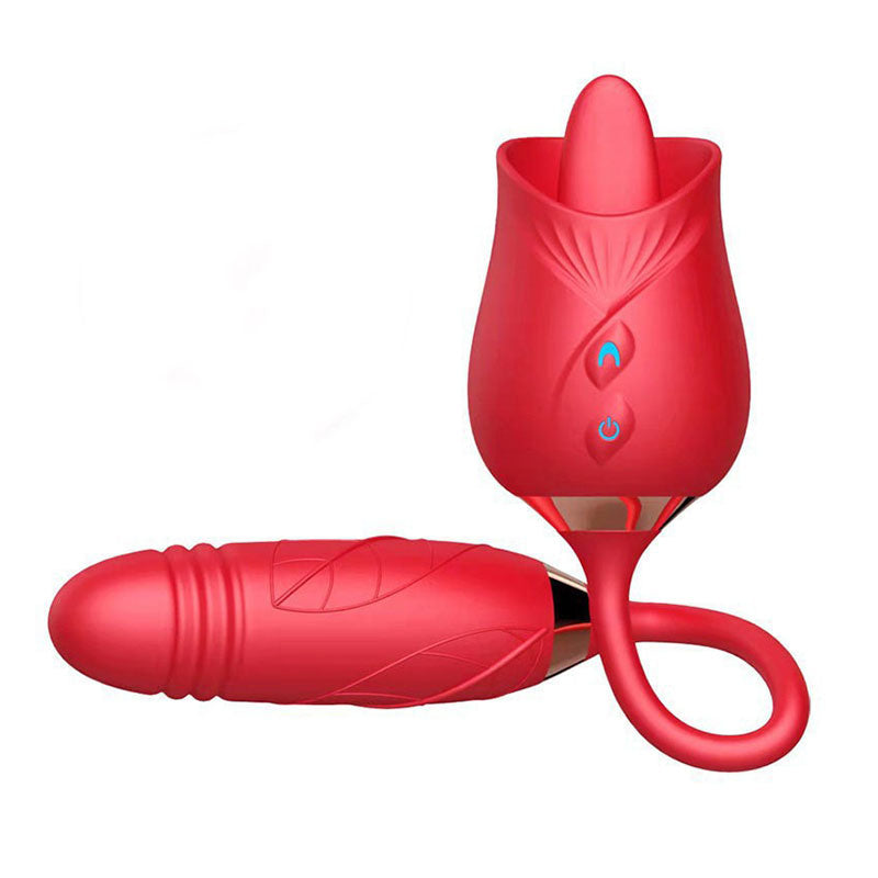 Wondebliss BloomGarden III Rose Tongue Vibrator Red - Front View, Elegant Rose Design