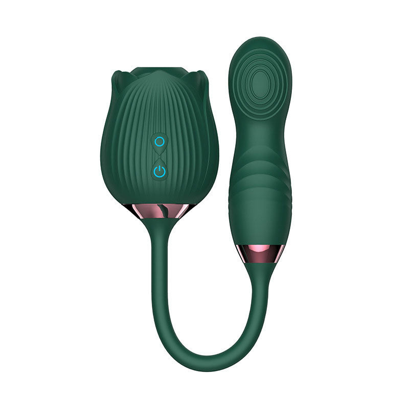Wondebliss BloomGarden IV Rose Vibrator Green - Front View, Elegant Rose Design