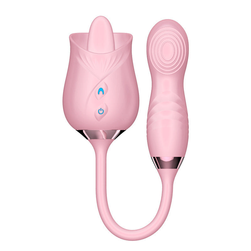 Wondebliss BloomGarden V Rose Tongue Vibrator Pink - Front View, Elegant Rose Design