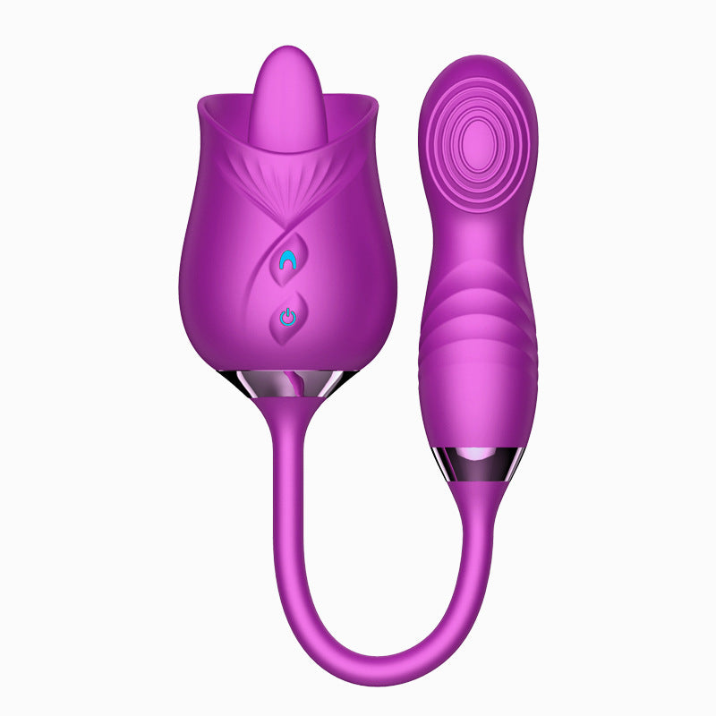 Wondebliss BloomGarden V Rose Tongue Vibrator Purple - Front View, Elegant Rose Design