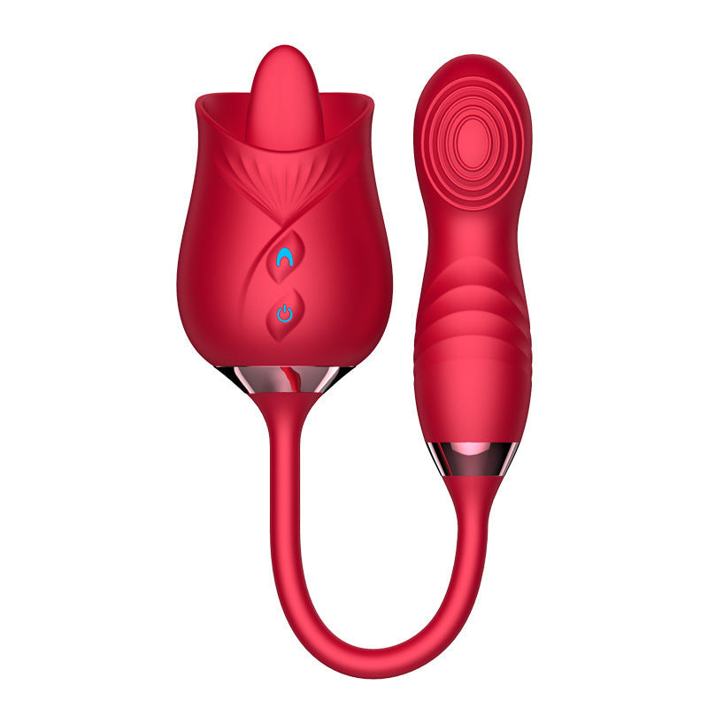 Wondebliss BloomGarden V Rose Tongue Vibrator Red - Front View, Elegant Rose Design