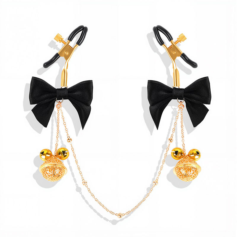 Wondebliss black bow bell nipple clip normal style full product view