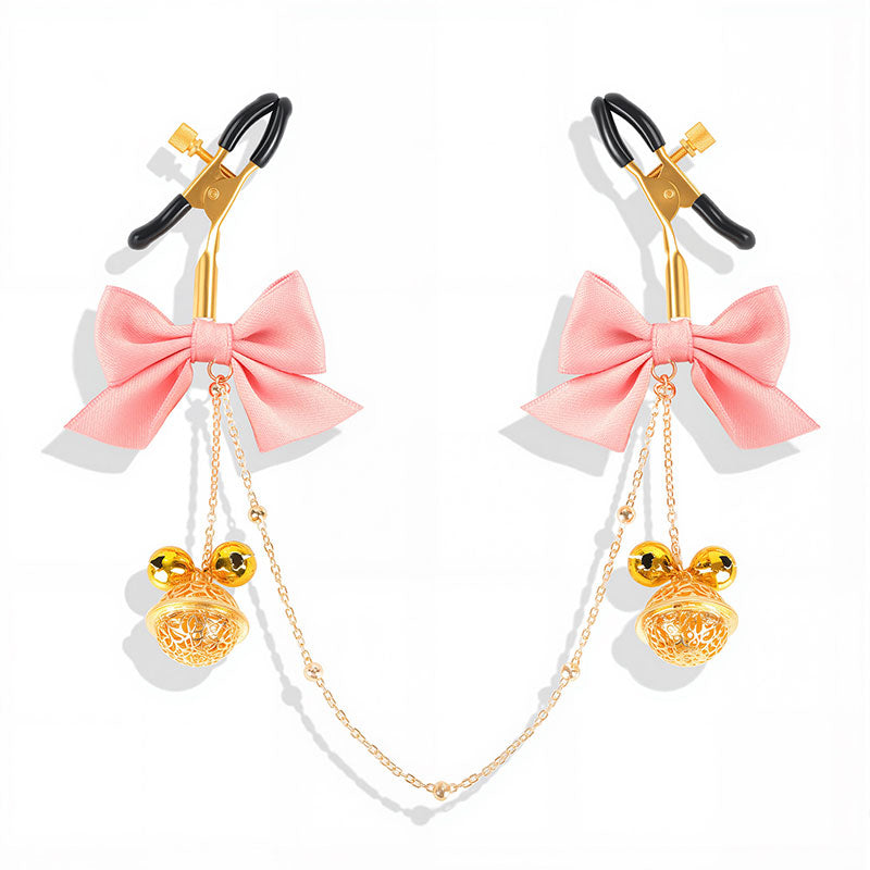 Wondebliss pink bow bell nipple clip normal style full product view