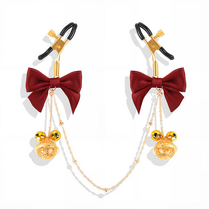 Wondebliss red bow bell nipple clip normal style full product view