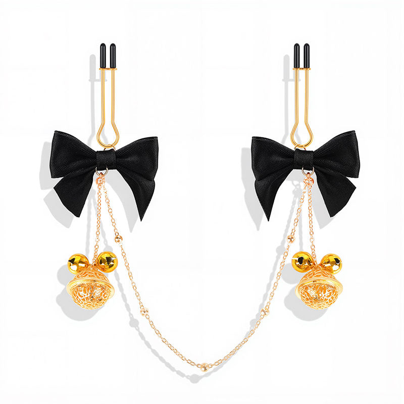 Wondebliss black bow bell nipple clip U-type style full product view