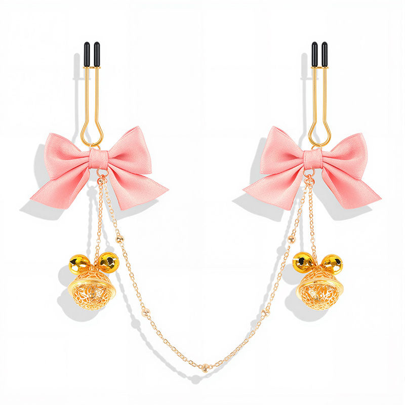 Wondebliss pink bow bell nipple clip U-type style full product view