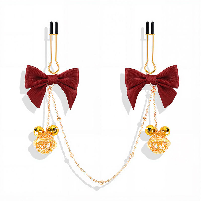Wondebliss red bow bell nipple clip U-type style full product view