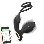 WONDEBLISS 3-in-1 double-ring prostate massager side view, black