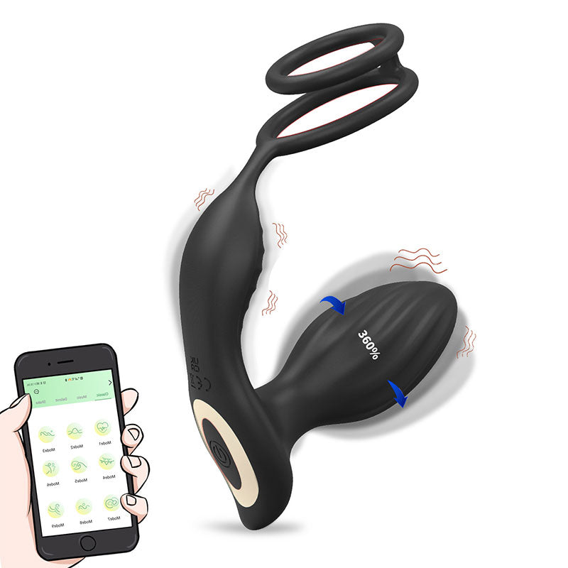 WONDEBLISS 3-in-1 double-ring prostate massager side view, black