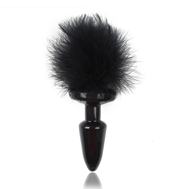 Wondebliss black silicone feather anal plug with soft natural feather decoration