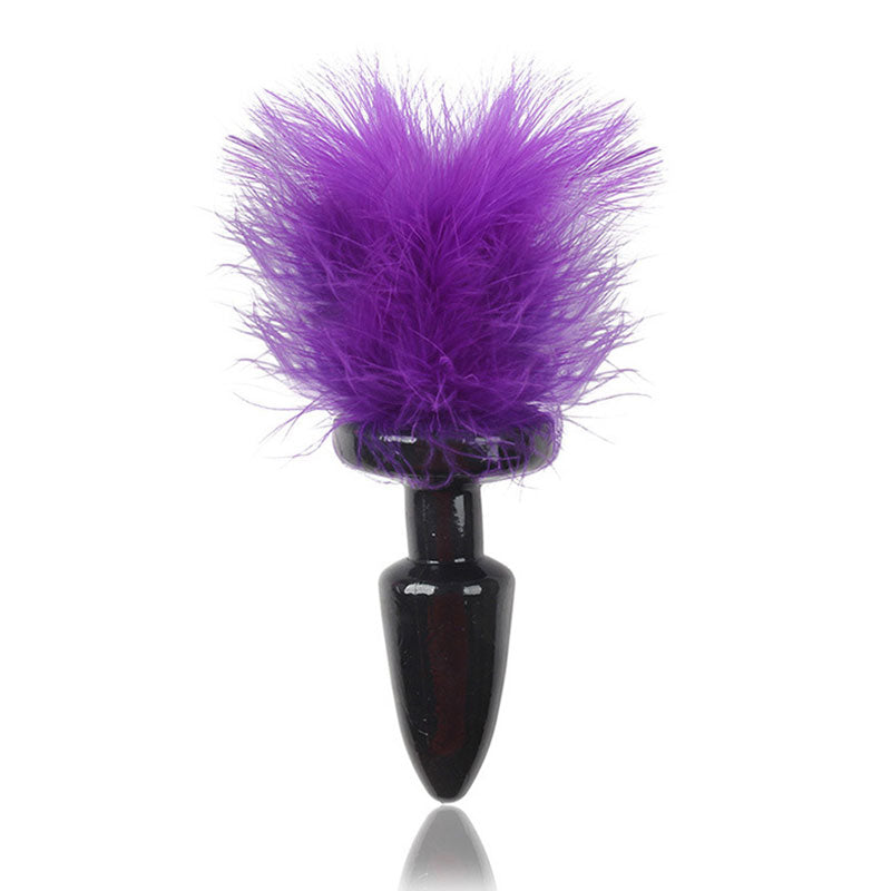 Wondebliss purple silicone feather anal plug with soft natural feather decoration