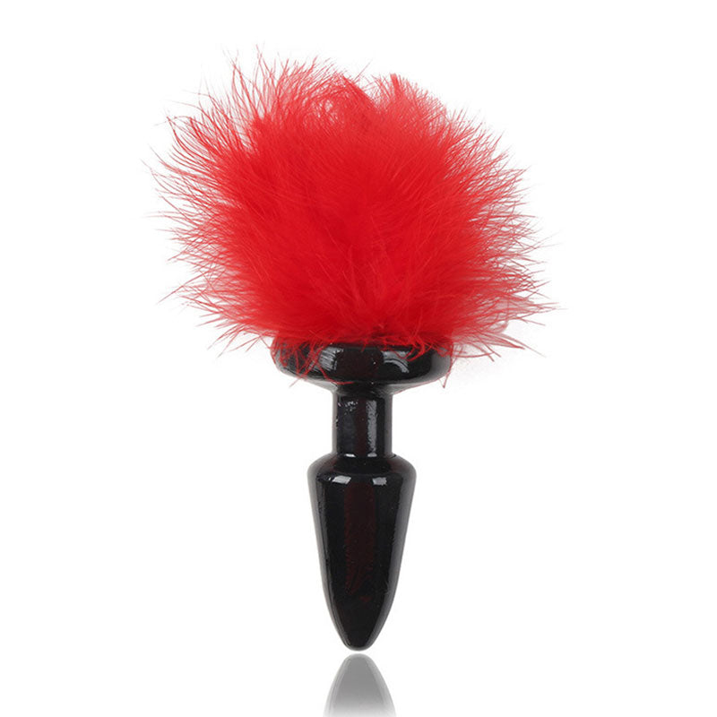Wondebliss red silicone feather anal plug with soft natural feather decoration