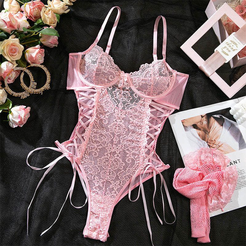 WONDEBLISS lace bodysuit pink main product image