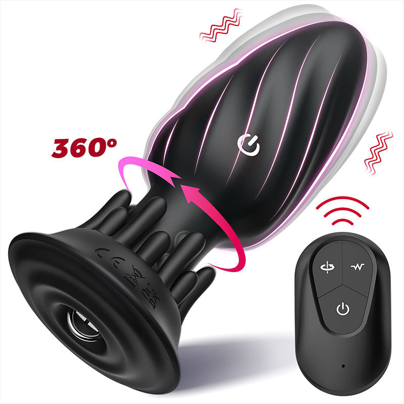 WONDEBLISS Lamp Wick rotating anal plug wireless remote control version, black