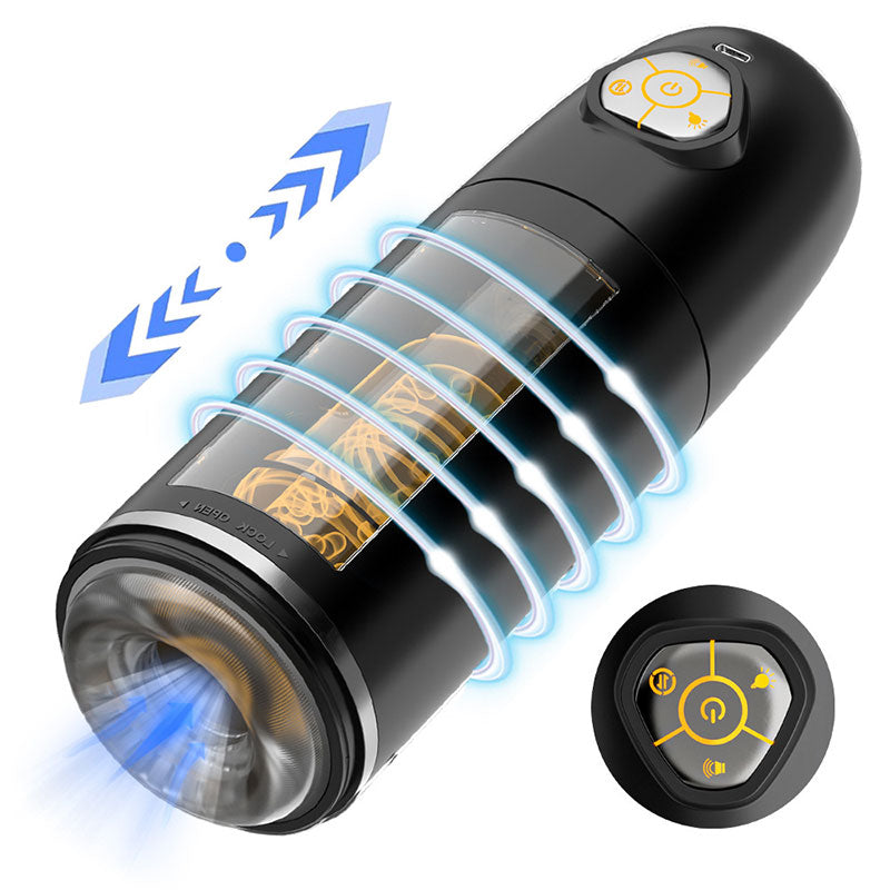 WONDEBLISS Light Show masturbator black side view with telescopic 