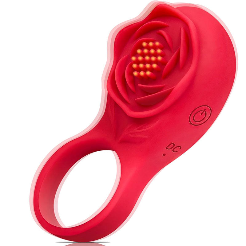 WONDEBLISS Luce rose vibrating cock ring red rose detail main product photo