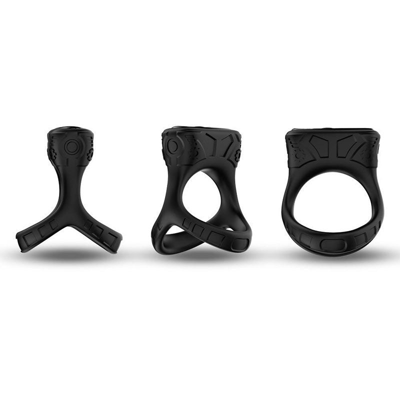 WONDEBLISS Mecha-X vibrating cock ring black color side view detail