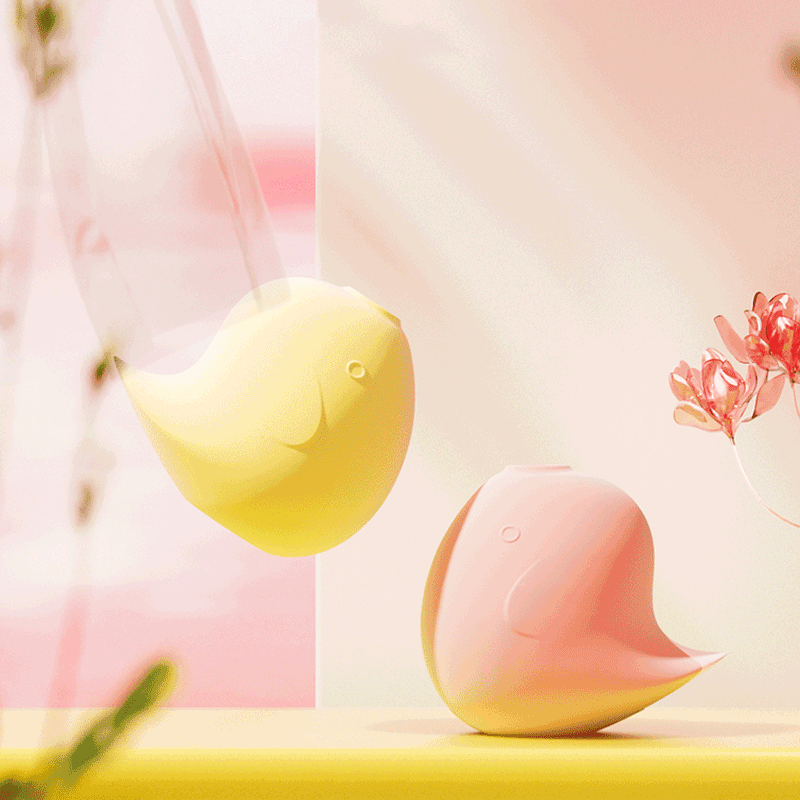 WONDEBLISS ODO Bird clitoral stimulator pearl pink and chicken yellow dual color main GIF