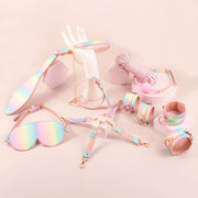 Wondebliss rainbow 8-piece bondage set full collection laid flat