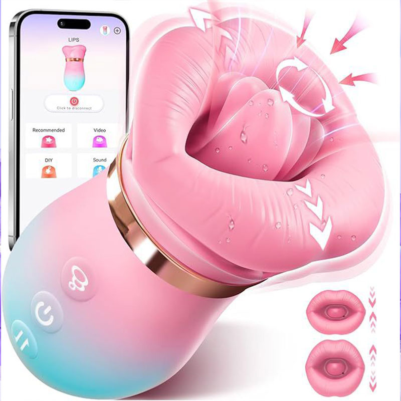 Wondebliss Red Lip 4-in-1 Massager Pink-Blue Gradient - Stylish Design, 360° Tongue Rotation