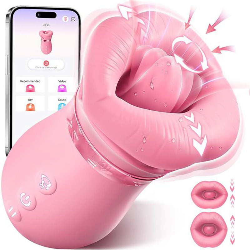 Wondebliss Red Lip 4-in-1 Massager Pink - 10 Licking Modes, IPX7 Waterproof, Silent