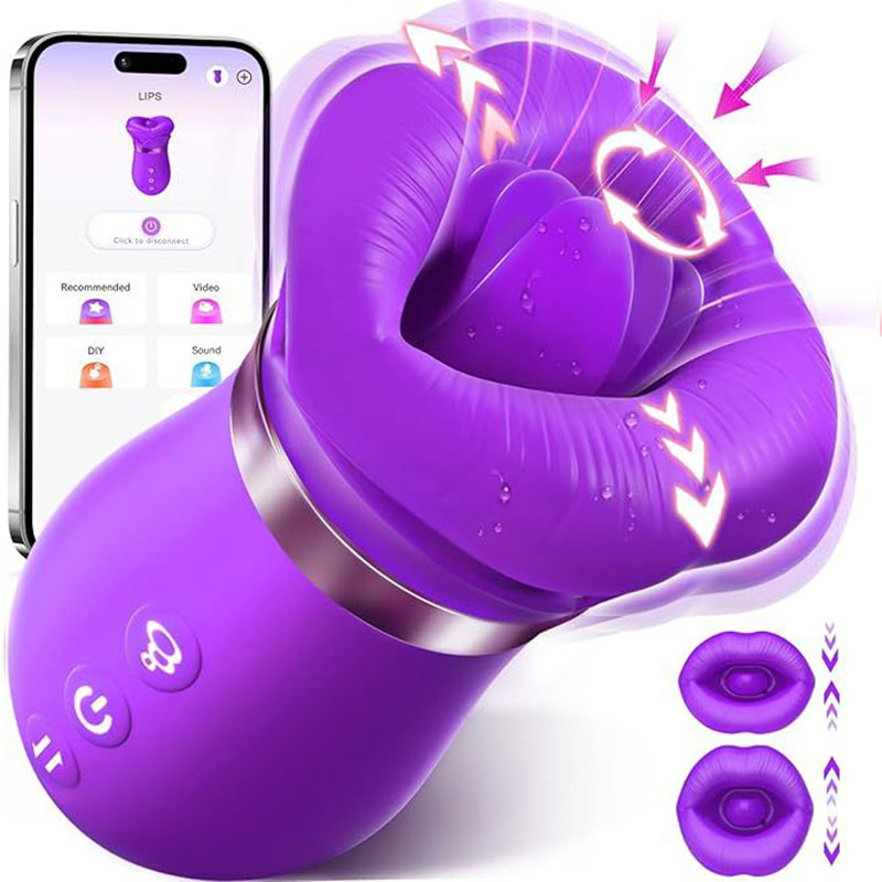 Wondebliss Red Lip 4-in-1 Massager Purple - APP Control, Magnetic Charging, 360° Rotation