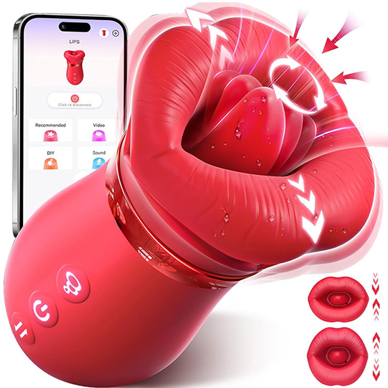 Wondebliss Red Lip 4-in-1 Massager Red - Front View, APP Control, 360° Tongue Rotation