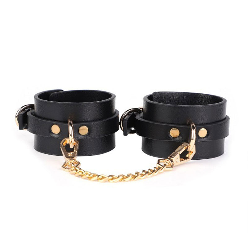 Wondebliss chain style faux leather ankle cuffs with metal chain link detail