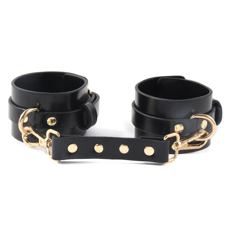 Wondebliss metal hardware faux leather handcuffs with sturdy buckle and adjustable strap