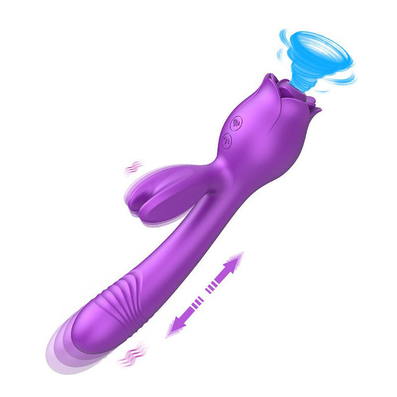 WONDEBLISS Rose AV vibrator purple version front view suction and thrusting