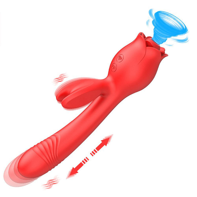 WONDEBLISS Rose AV vibrator red version front view suction and thrusting