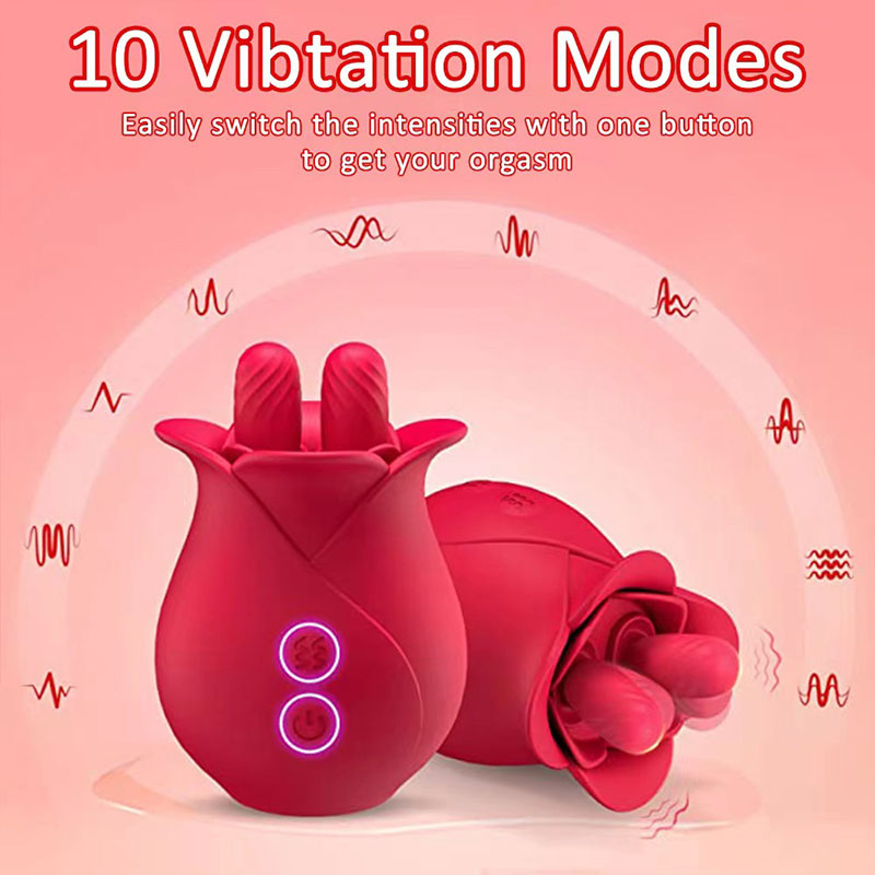 Wondebliss Rose Double Tongue Massager - 10 Vibration and Licking Modes