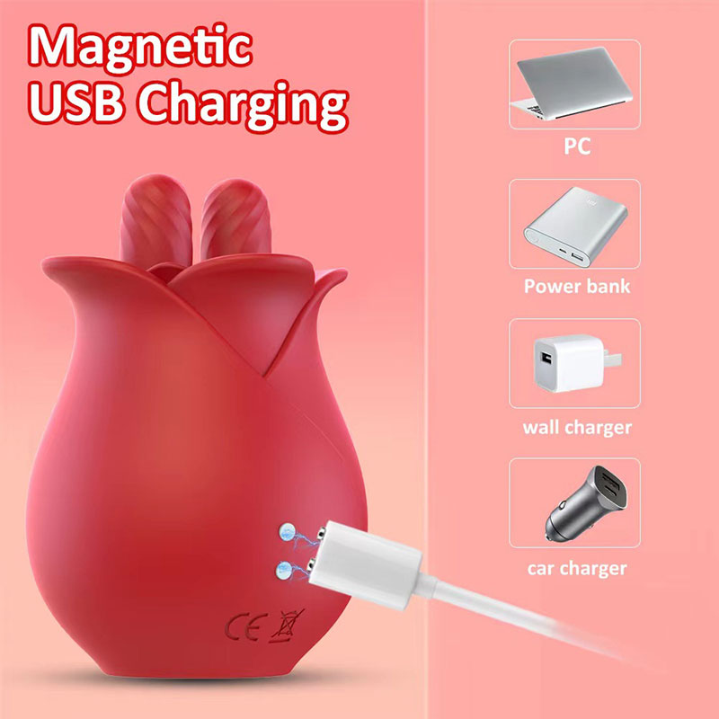 Wondebliss Rose Double Tongue Massager Magnetic Charging - Fast Charge, Travel-Friendly