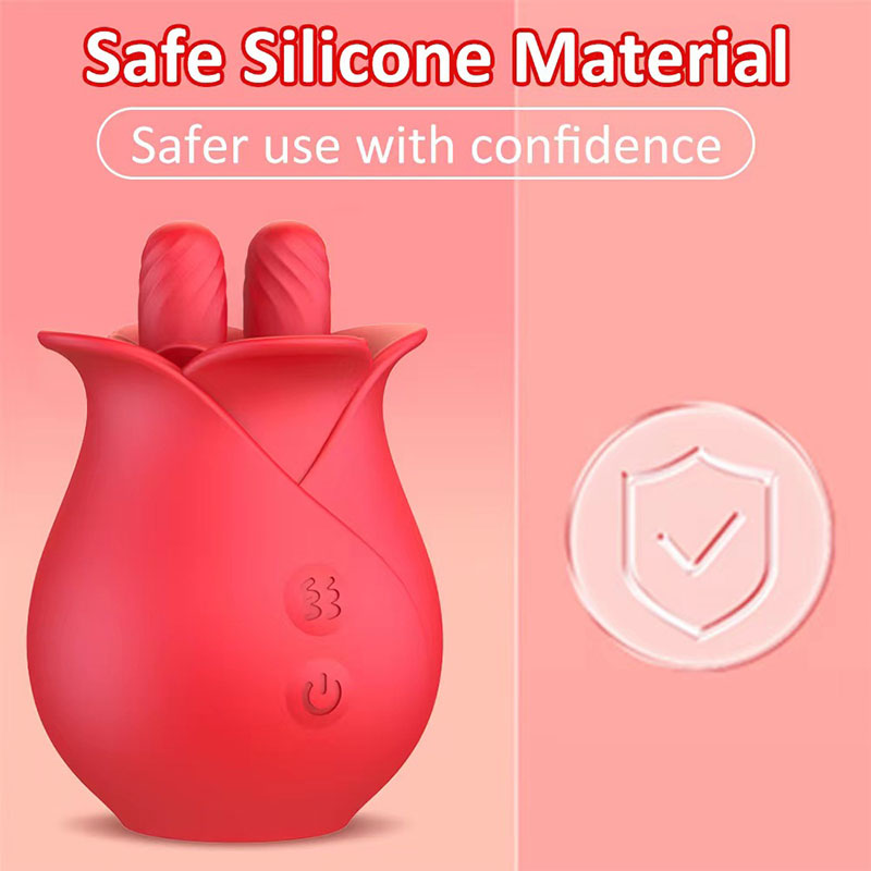 Wondebliss Rose Double Tongue Massager Body-Safe Medical-Grade Silicone - Hypoallergenic