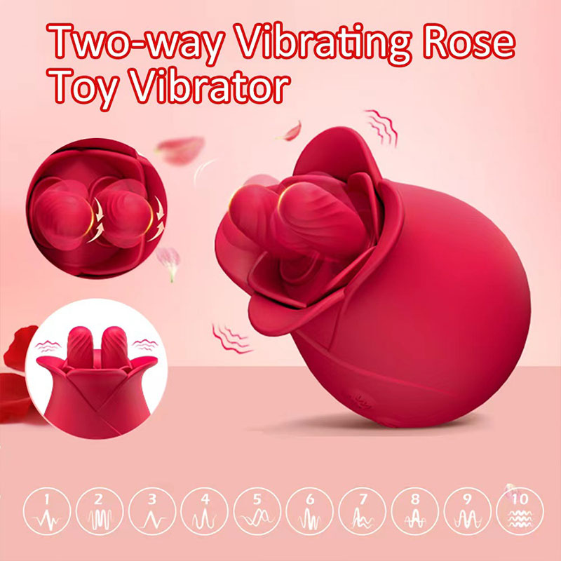 Wondebliss Rose Double Tongue Massager Two-Way Vibration - Layered Dual Stimulation