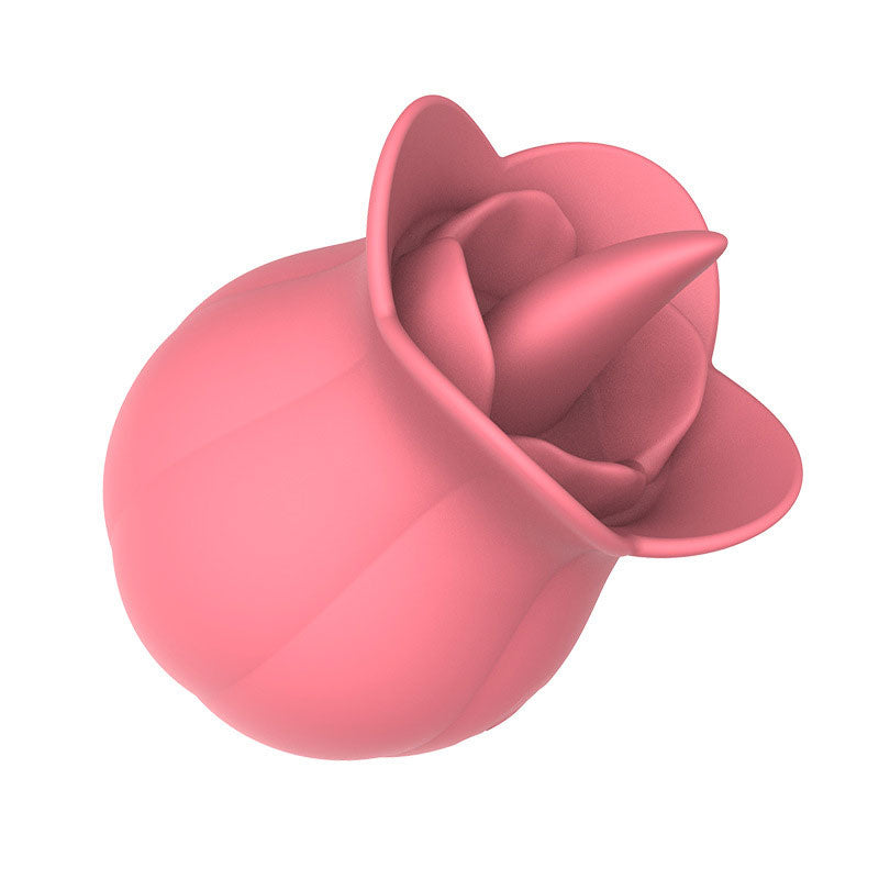 Wondebliss Rose Pumpkin 2nd Gen Tongue Massager Pink - Front View, Soft Rose Design