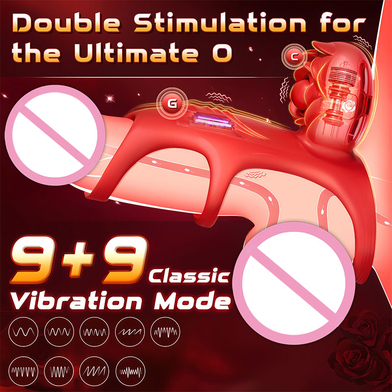 WONDEBLISS Rose 3-in-1 vibrating cock ring 9 vibration modes overview