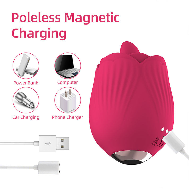 Wondebliss Rose Tongue 2nd Gen Licking Massager Magnetic Charging - Fast Charge, Travel-Friendly