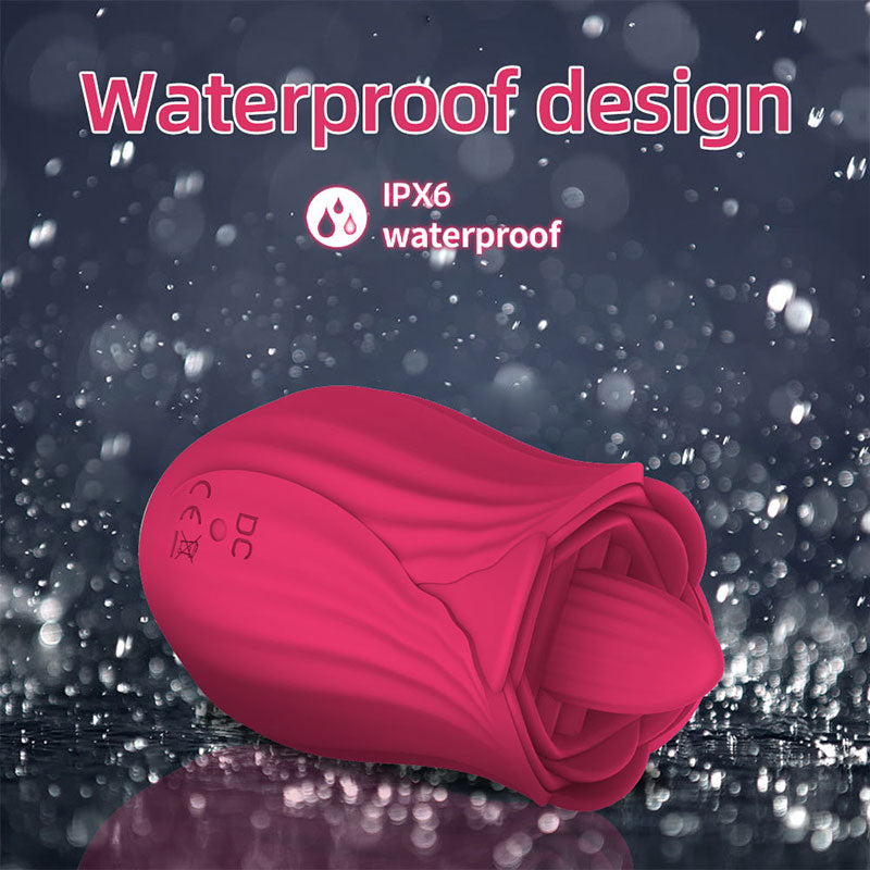 Wondebliss Rose Tongue Licking Massager IPX6 Waterproof - Shower-Safe, Easy to Clean