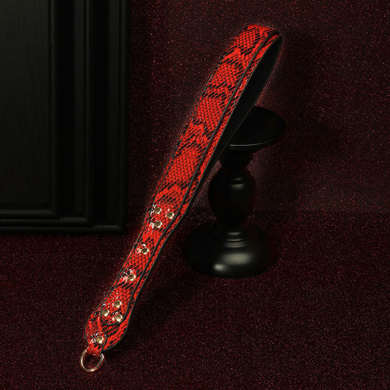 Wondebliss red snake print faux leather spanking paddle full product view