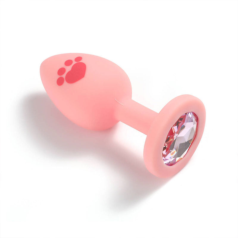 Wondebliss cat paw diamond anal plug with silicone plug and diamond cat paw decoration

