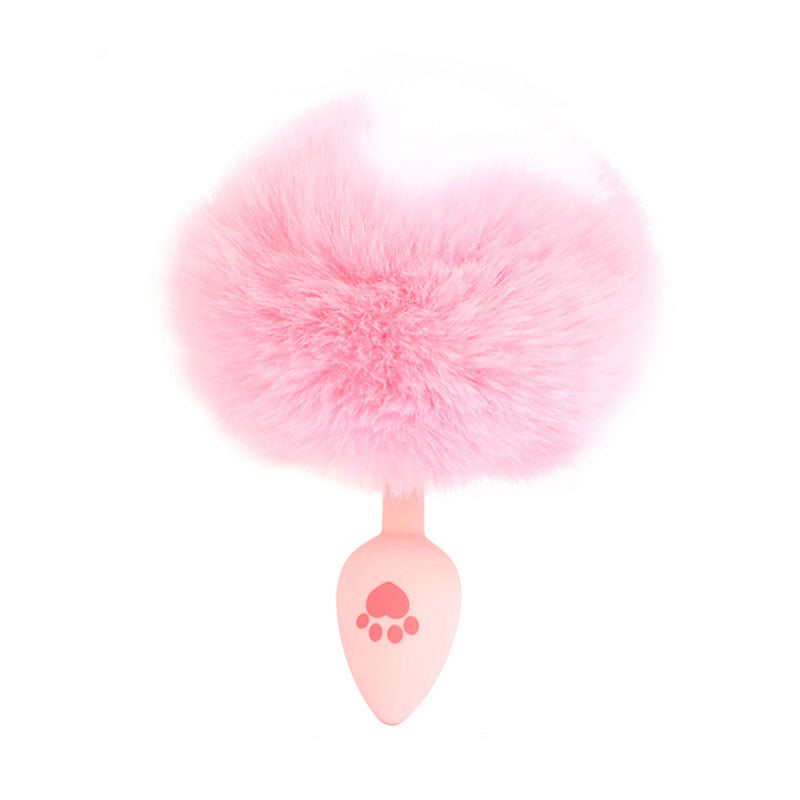 Wondebliss pink pompom cat paw anal plug with pompom tail and cat paw decoration