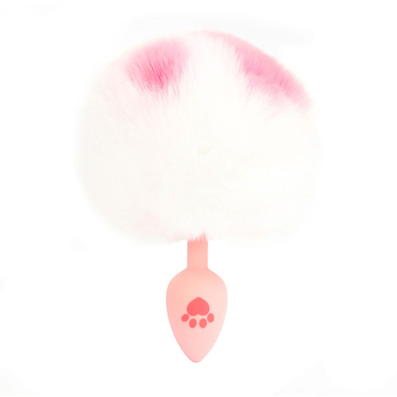 Wondebliss white pompom cat paw anal plug with pompom tail and cat paw decoration