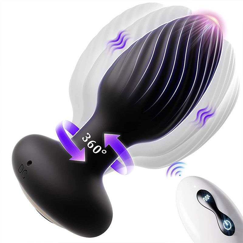 WONDEBLISS Twist Anal Plug Remote Control version front view, black
